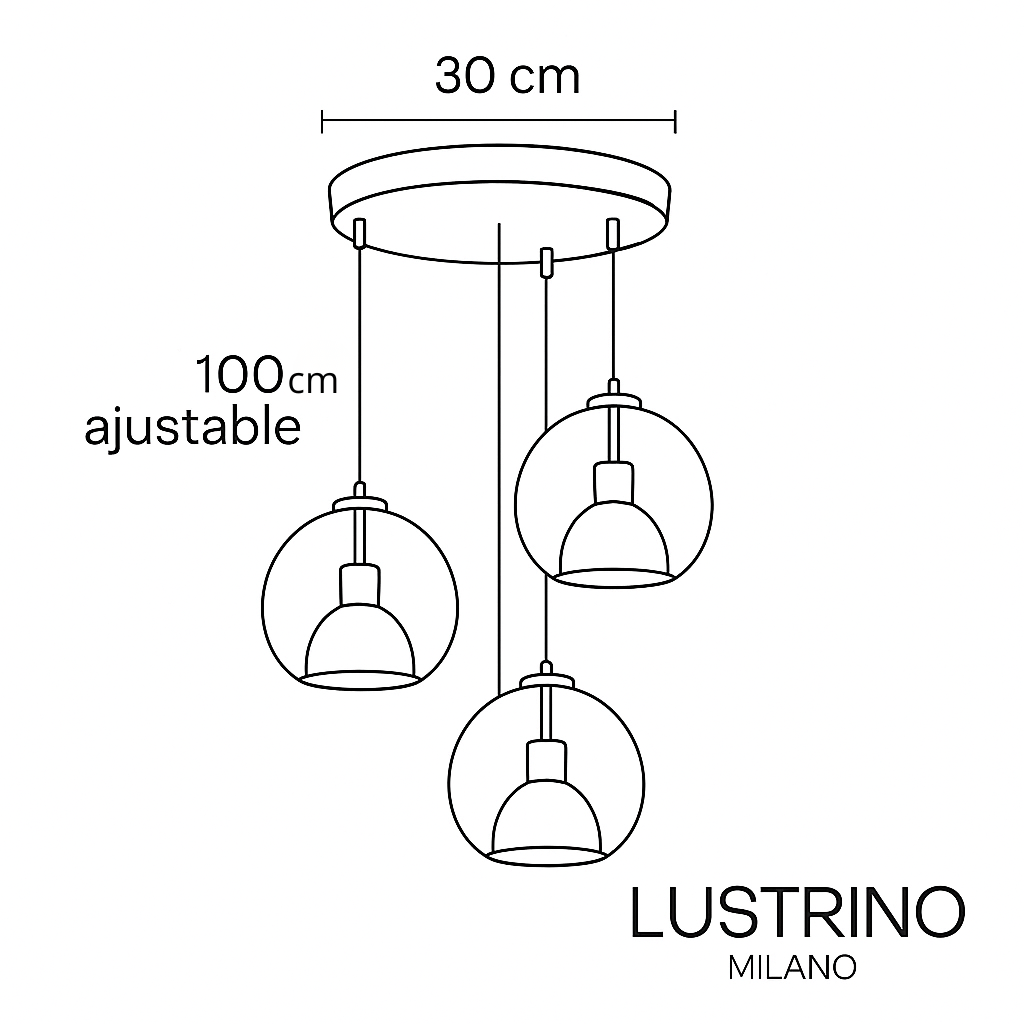 Lustre trois globes en verre transparent sur barre noire Rosée – vue 6