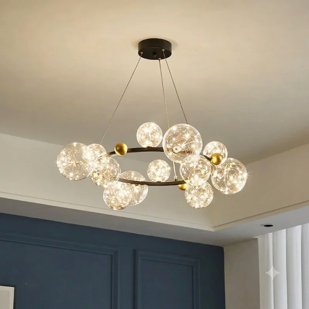 Lustre couronne noire en fer et verre transparent Perséide – vue 4