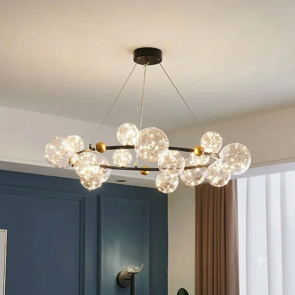 Lustre couronne noire en fer et verre transparent Perséide – vue 3