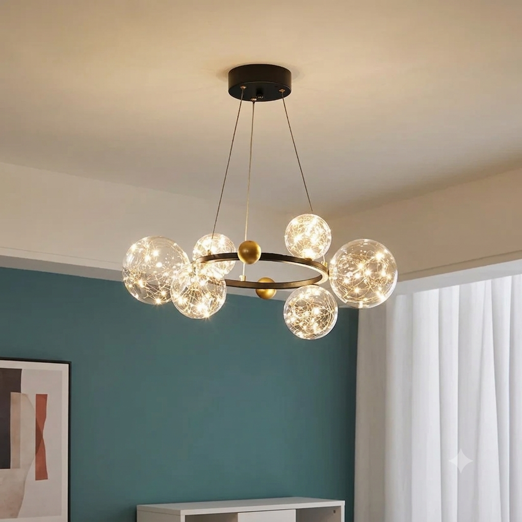 Lustre couronne noire en fer et verre transparent Perséide – vue 5