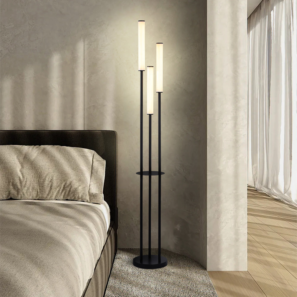 Lampadaire trois tiges lumineuses noires avec tablette Diapason