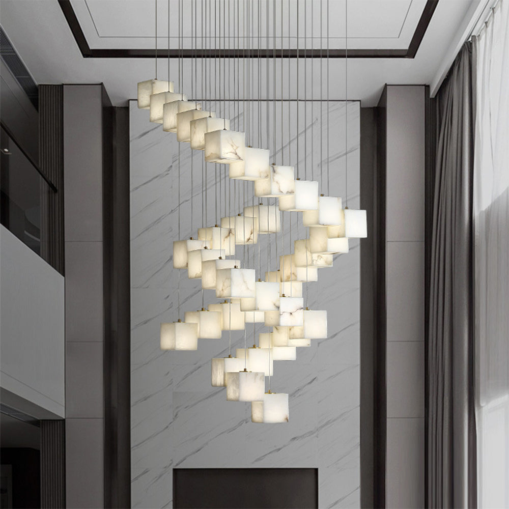 Lustre carré en albâtre en cascade Essaim