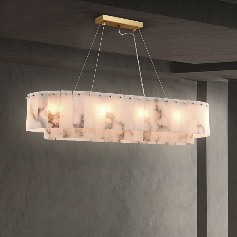 Lustre en albâtre ovale allongé Frise