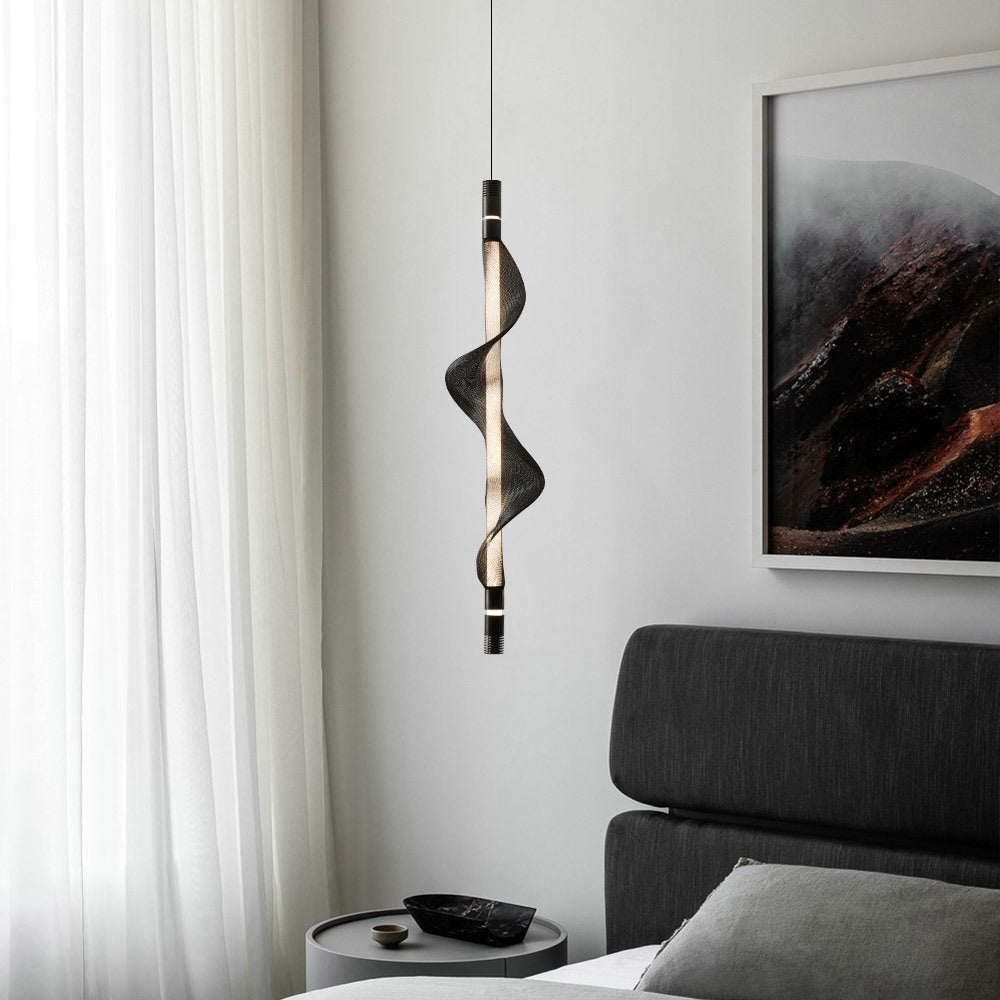 Suspension ruban vertical torsadé noir et blanc Encens