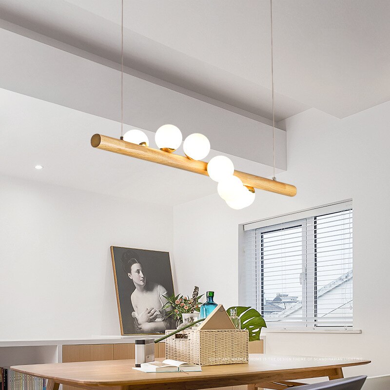 Lustre branche de bois poli à globes Lierre – vue 3