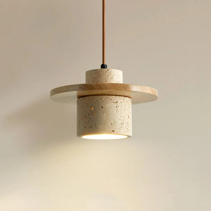 Suspension cylindrique style wabi-sabi aspect travertin Hune