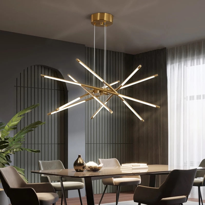 Lustre barres dorées en étoile Quasar, finition dorée – vue 2