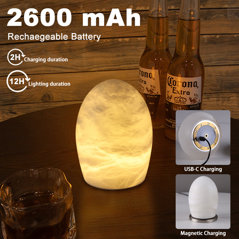 Lampe à poser en albâtre sans fil rechargeable ovoïde Dragée