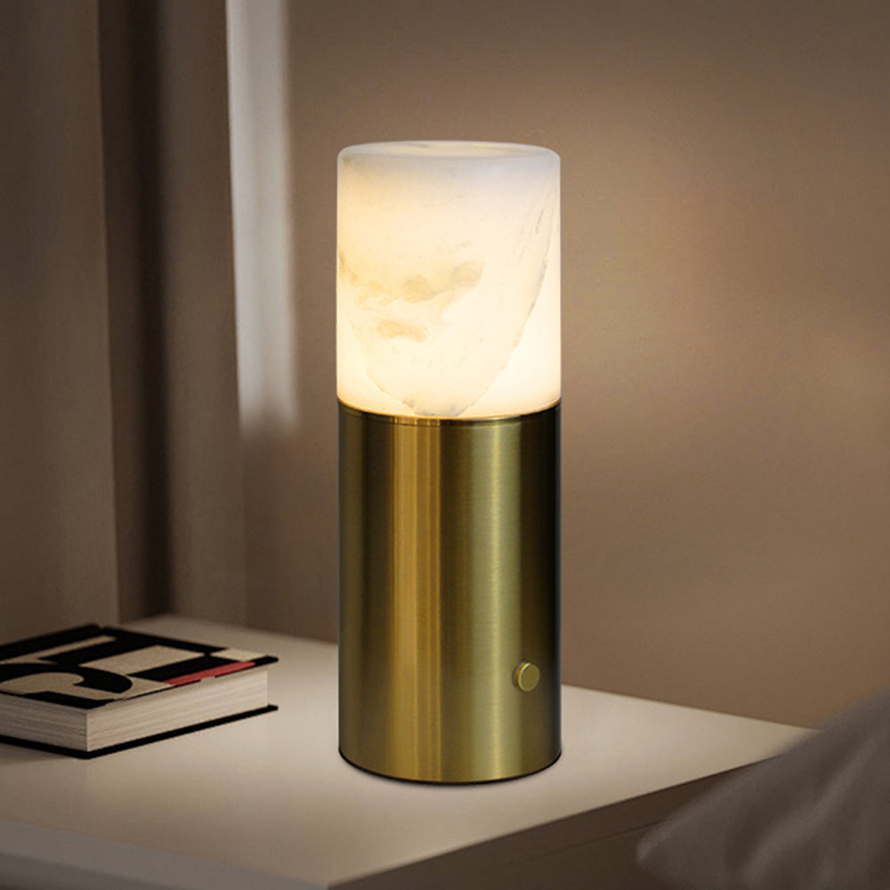 Lampe à poser en albâtre sans fil rechargeable socle doré Fanal