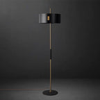 Lampadaire noir et doré abat-jour cylindrique Gnomon