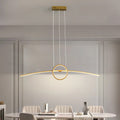 Lustre ligne courbe et anneau doré Tangente, finition dorée
