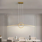 Lustre ligne courbe et anneau doré Tangente, finition dorée