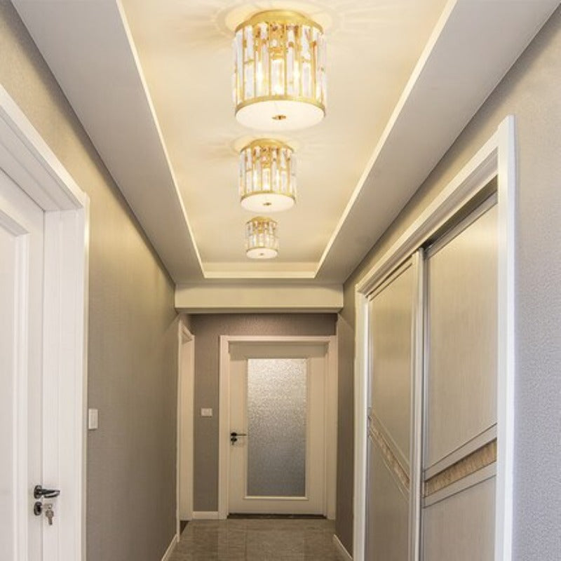 Plafonnier cylindre doré à plaques en cristal Tourelle