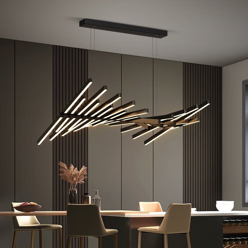 Lustre LED à barres orientables Plumage, finition noire