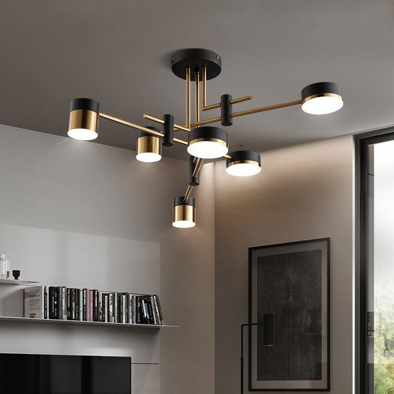 Plafonnier bras et cylindres en métal chromé noir et or Timbale