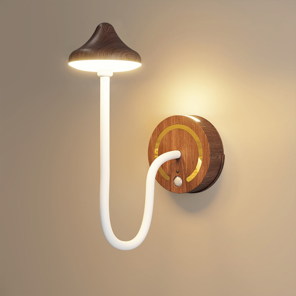 Applique murale orientable chapeau aspect bois bras blanc Cèpe