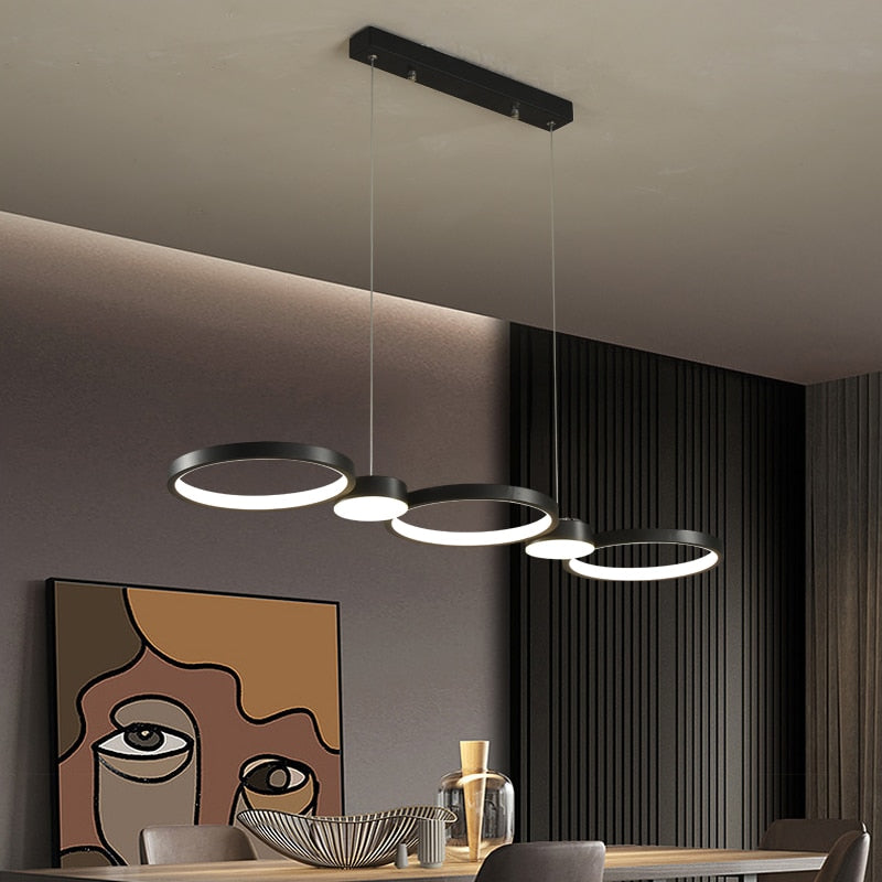 Lustre cerceaux lumineux noirs superposés Ricochet, finition noire