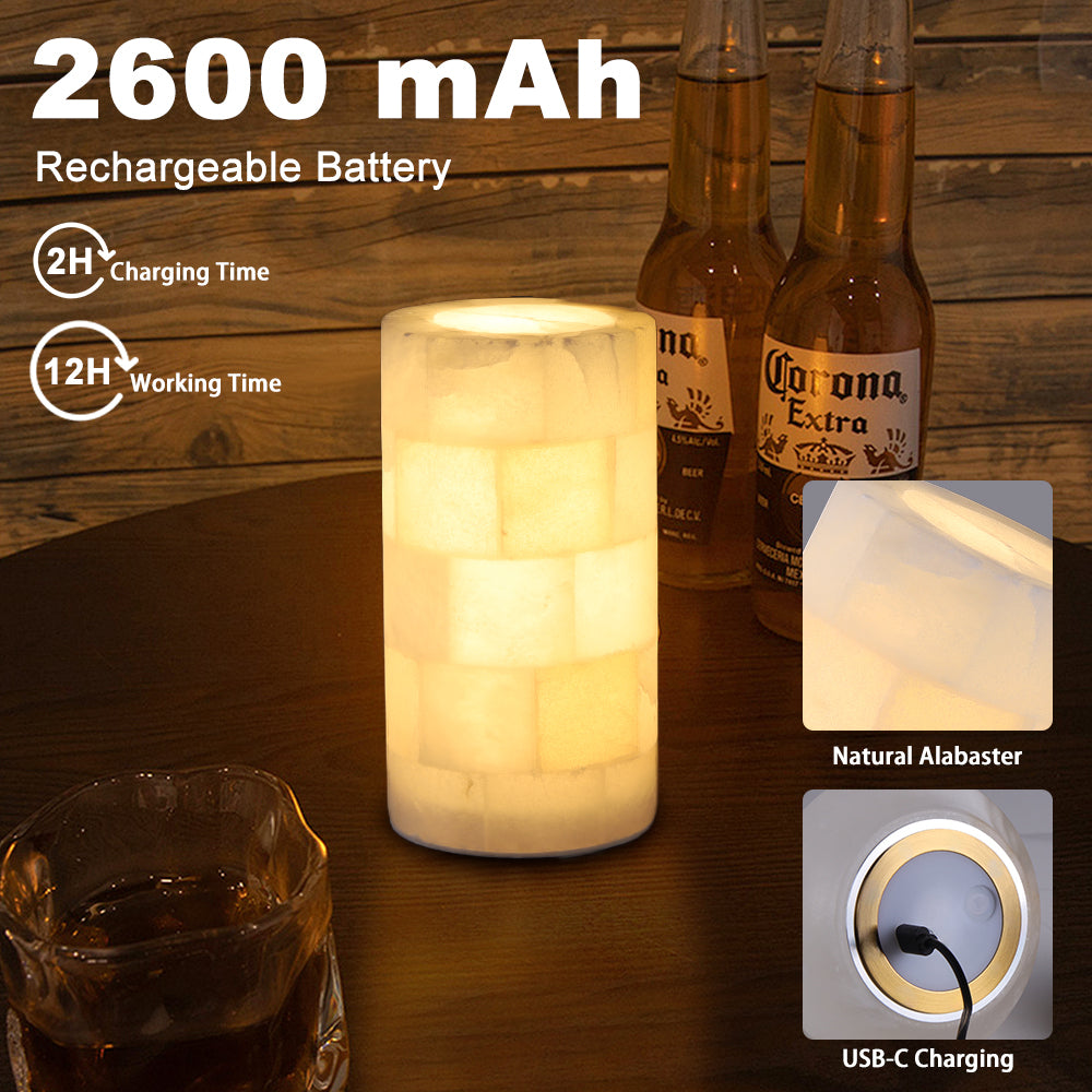 Lampe à poser en albâtre sans fil rechargeable colonne Dallage