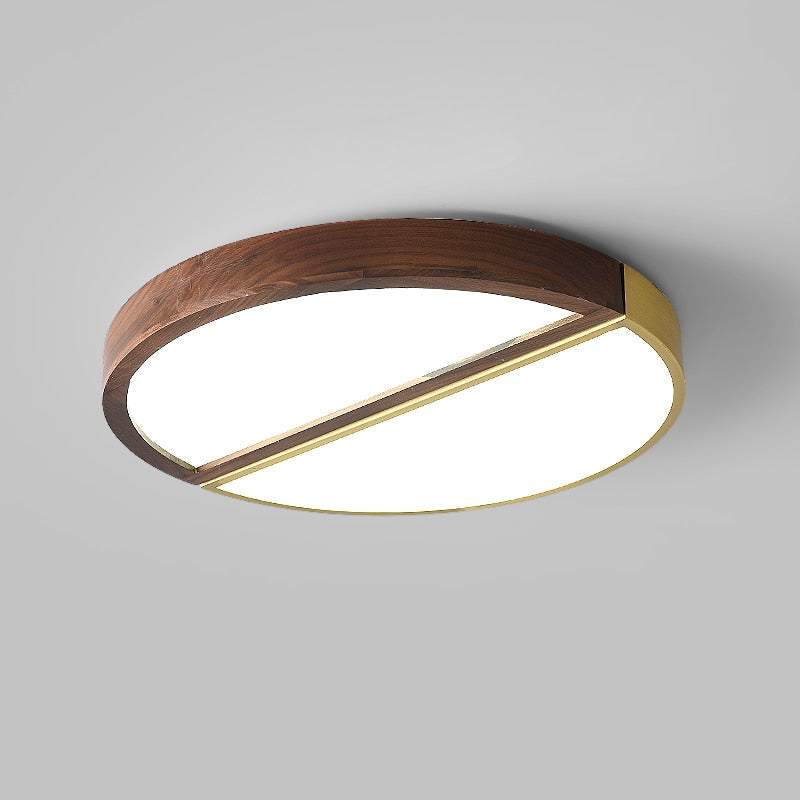 Plafonnier rond en bois et liseré doré Yeuse, finition bois