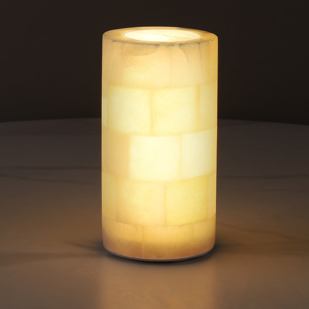 Lampe à poser en albâtre sans fil rechargeable cylindrique Donjon