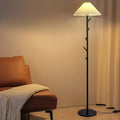 Lampadaire en marbre abat-jour plissé tige à rameaux Feuillage
