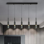 Suspension en verre cinq tubes noirs sur rampe Harpe