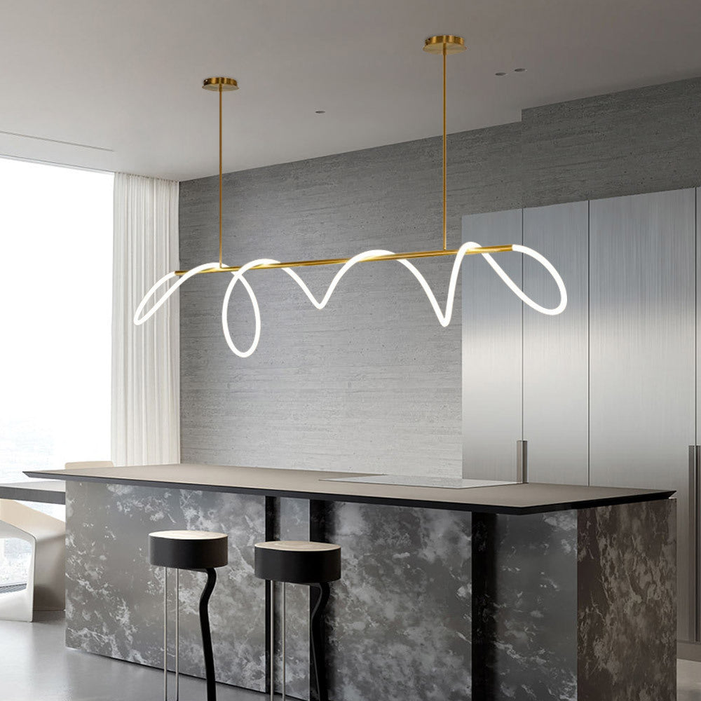 Lustre à boucles lumineuses sur barre dorée Entrelacs