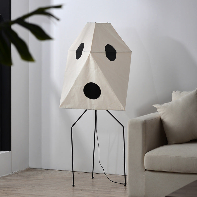 Lampadaire en papier style wabi-sabi à pois noirs Haïku