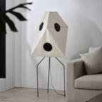 Lampadaire en papier style wabi-sabi à pois noirs Haïku