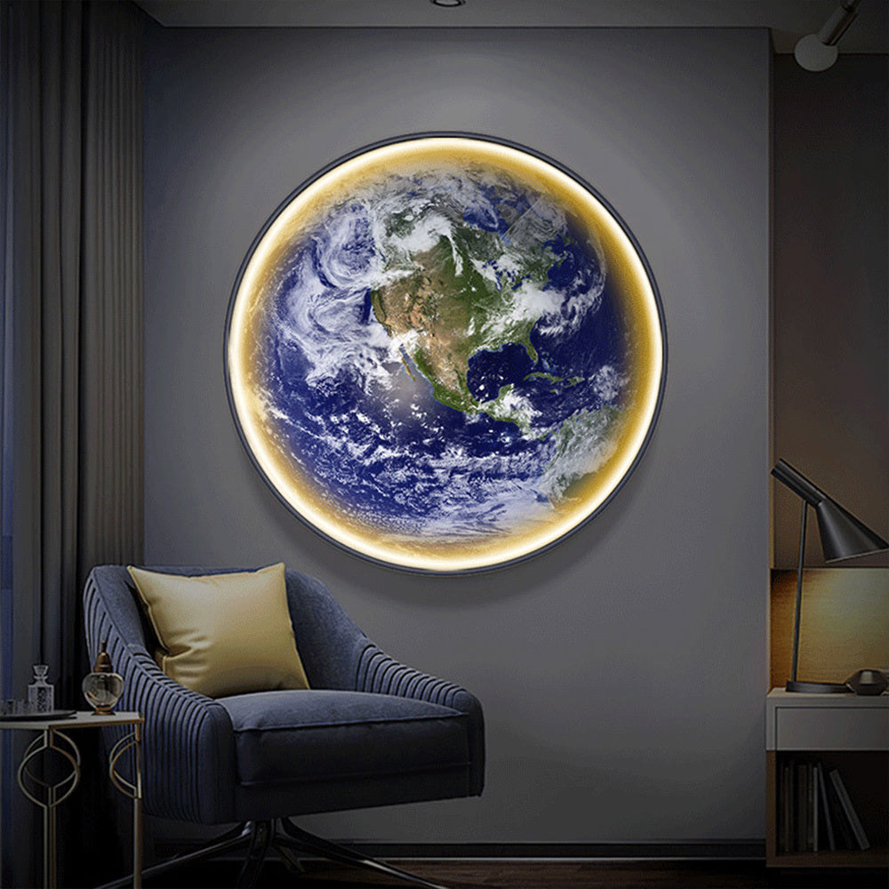 Applique murale ronde motif Terre halo doré Atmosphère