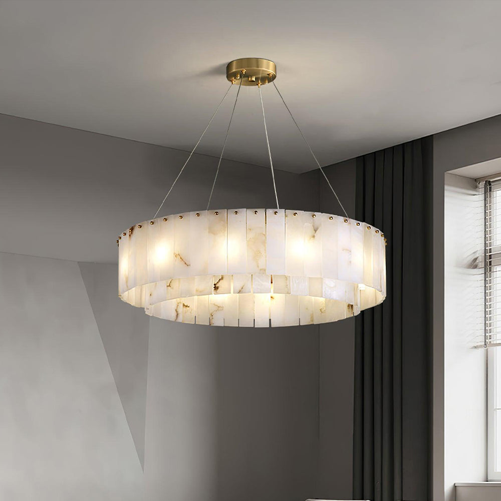 Lustre en albâtre rond à deux étages Diadème