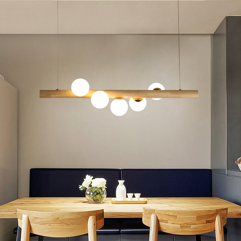 Lustre branche de bois poli à globes Lierre, coloris bambou – vue 5