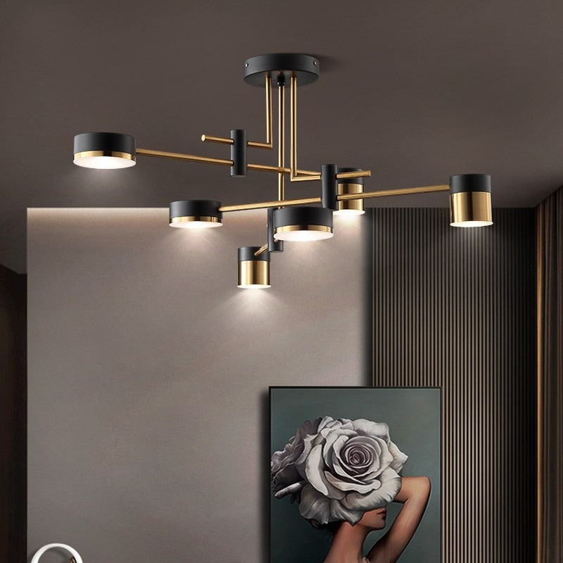 Plafonnier bras et cylindres en métal chromé noir et or Timbale – vue 4