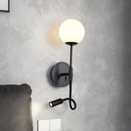 Applique murale globe blanc tige noire et liseuse Cerise