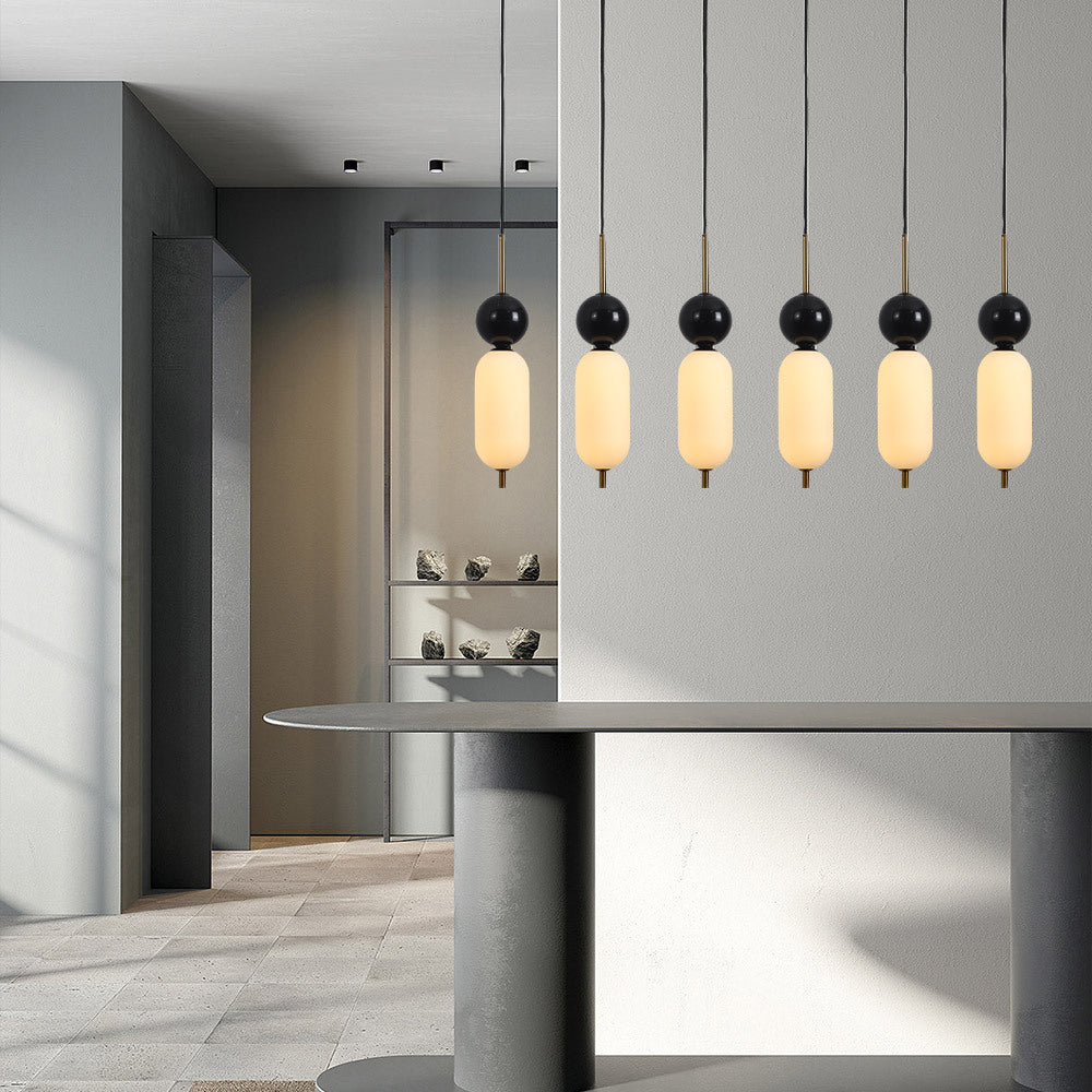 Lustre en verre six suspensions opalines Gamme