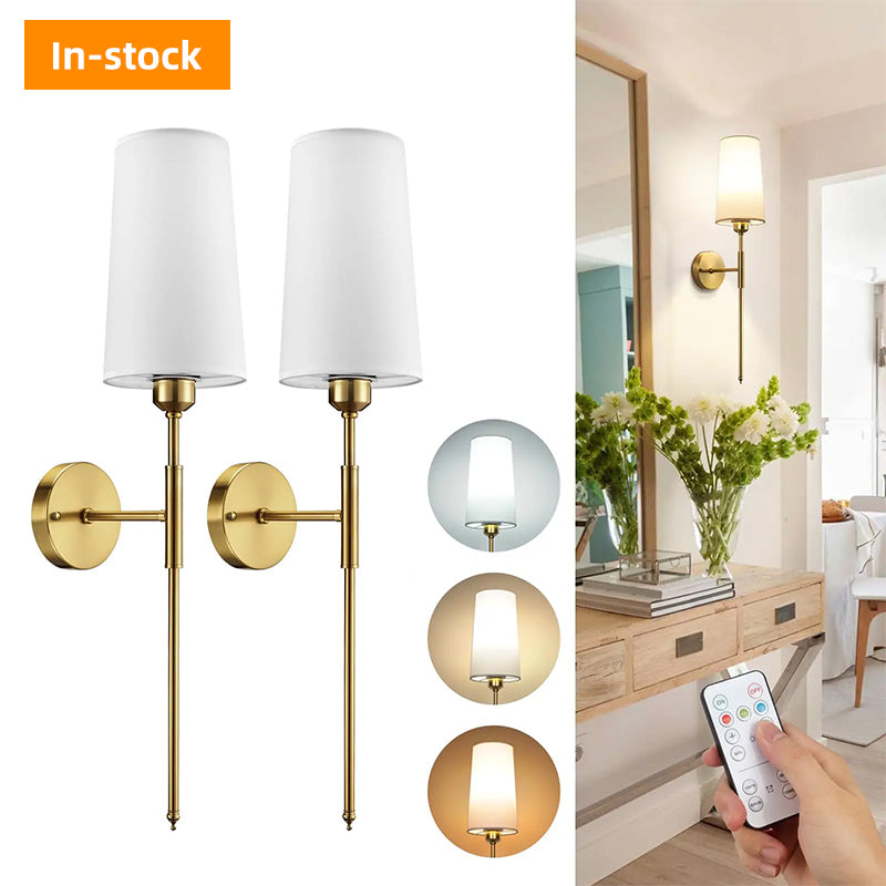 Applique murale dorée abat-jour blanc sans fil rechargeable Bergère