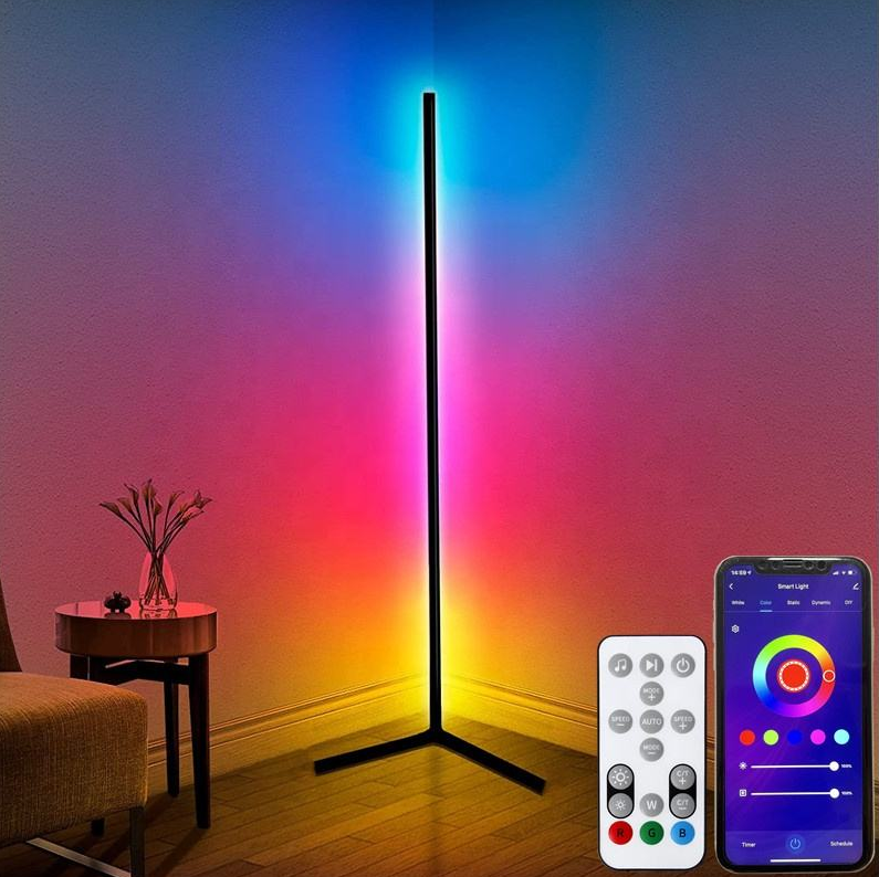 Lampadaire LED multicolore tige noire Caméléon