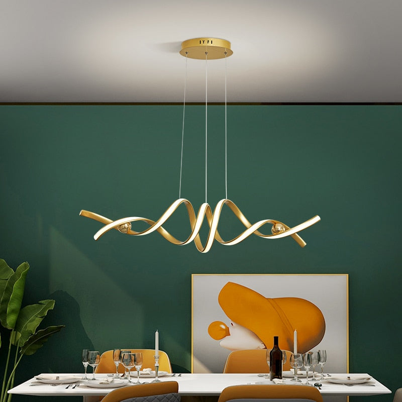 Lustre deux brins lumineux dorés enlacés Torsade