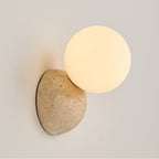 Applique murale demi-coupole en travertin globe blanc Coquille
