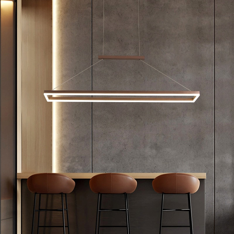 Suspension LED cadre rectangulaire pour îlot Péristyle, finition marron – vue 2