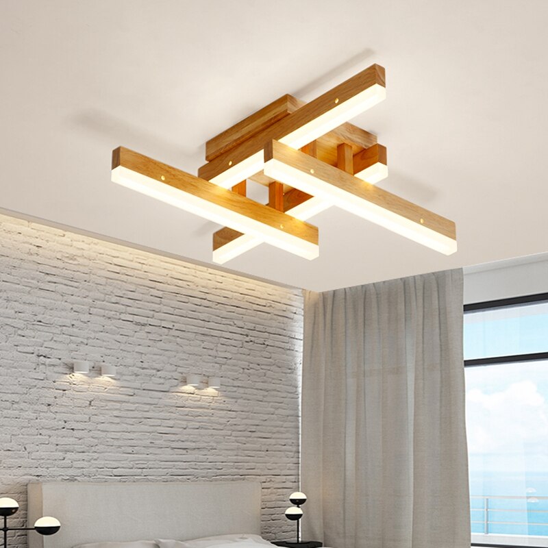 Plafonnier quatre barres croisées en bois Sylve, finition bois