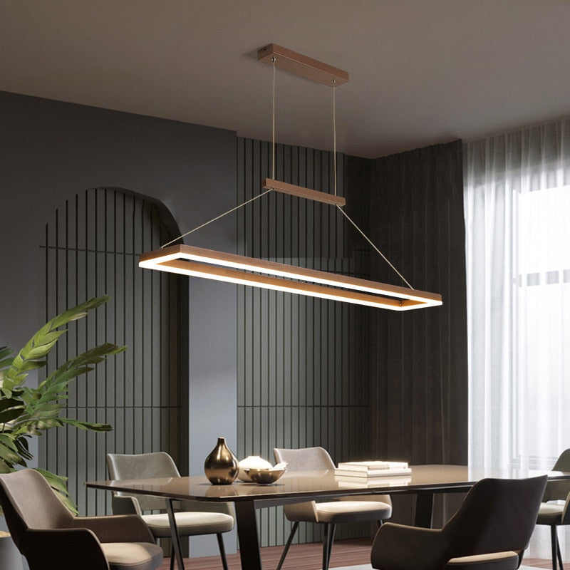 Suspension LED cadre rectangulaire pour îlot Péristyle, finition marron