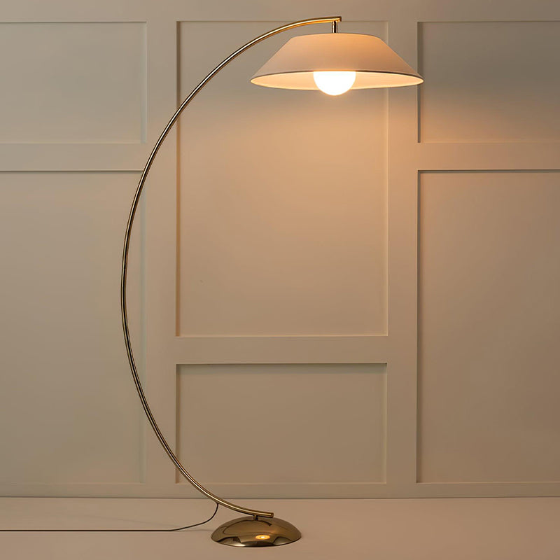 Lampadaire arqué doré abat-jour blanc Galbe