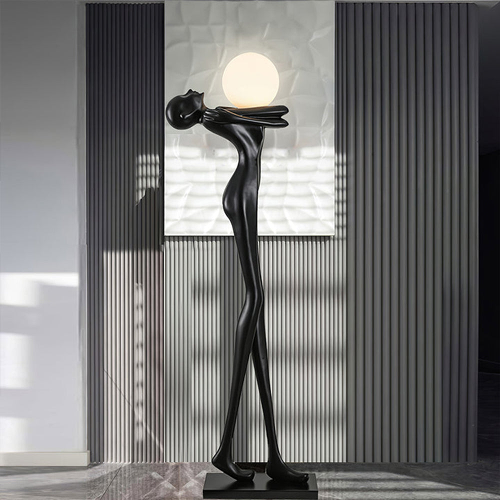Lampadaire sculpture en résine silhouette humaine tête renversée Éveil