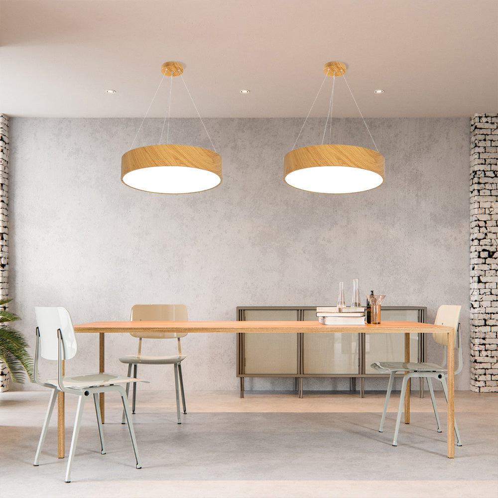 Lustre rond plat aspect bois Fjord