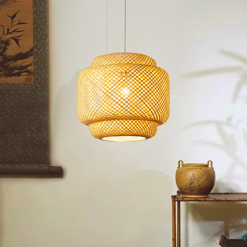 Suspension lanterne en bambou tressé Ruche, coloris bambou