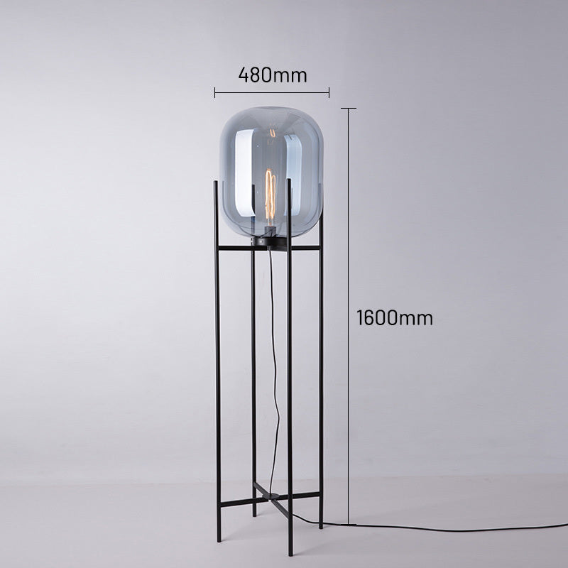 Lampadaire en verre fumé sur structure noire Fiole