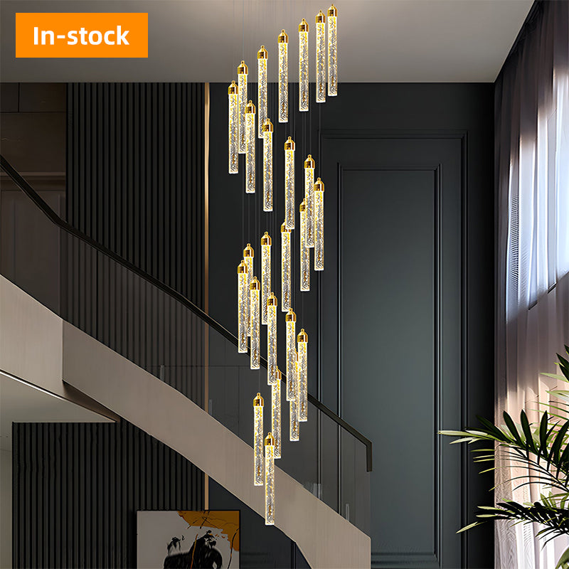 Lustre cascade de tubes transparents Fontaine