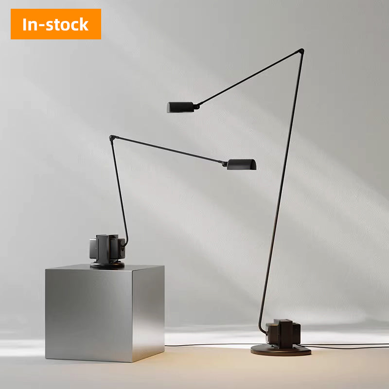 Lampadaire orientable noir à double bras fin Esquisse