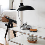 Lampe à poser ronde abat-jour dôme noir bras chromé Gramophone